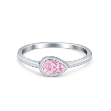 Pear Solitaire Wedding Ring Bezel Simulated Pink CZ 925 Sterling Silver